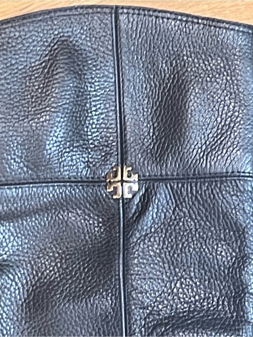 TORY BURCH~Pebbled Leather Logo Zip Black Riding Boots - Picture 5 of 13